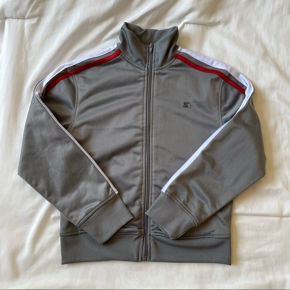 JACKET - Boys gray Starter zip up jacket size medium (8)